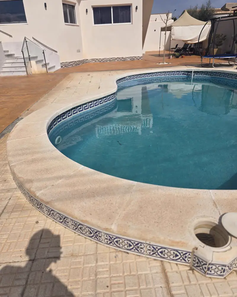 Kidney-shaped pool in El Chaparral, Torrevieja, before the renovation